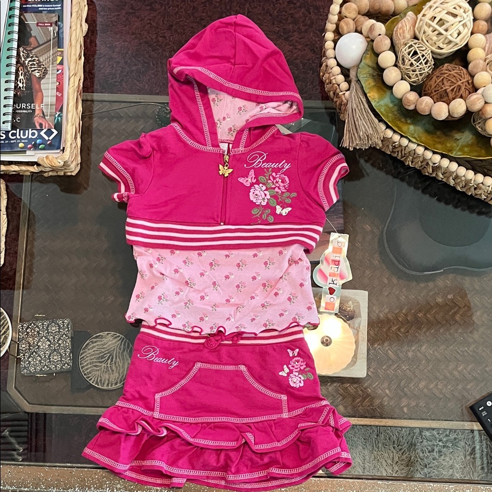Hot Pink Floral Hoodie and Skirt Set
